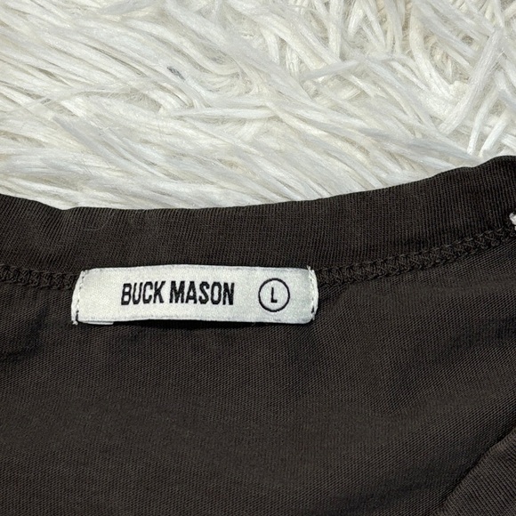 Buck Mason Curved Hem Henley Dark Green Long Sleeve - Picture 2 of 4